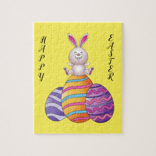 Easter rabbit sitting on eggs puzzle jigsaw puzzle