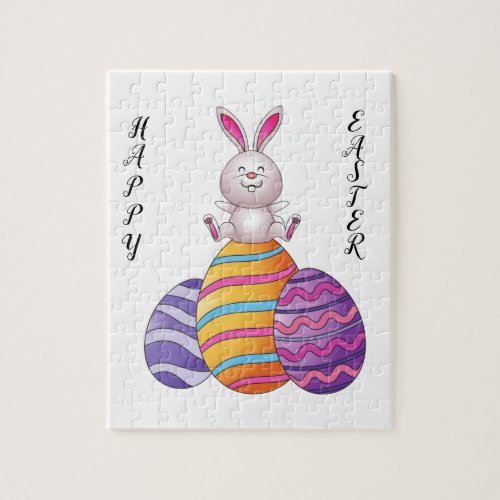Easter rabbit sitting on eggs puzzle jigsaw puzzle