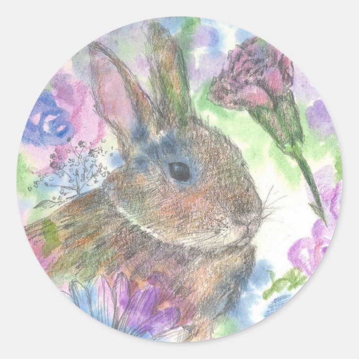 Easter Rabbit Spring Garden Classic Round Sticker | Zazzle