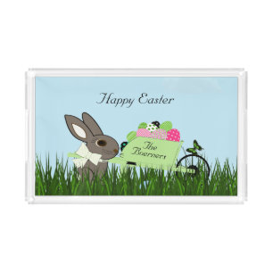 Easter Rabbit with a Wheelbarrow of eggs Acrylic Tray