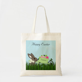 Easter Rabbit with a Wheelbarrow of Eggs Budget Tote Bag