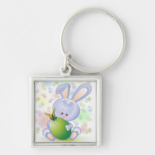 Easter Rabbit with Egg and Flowers Keychain