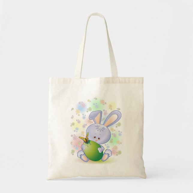 Easter Rabbit with Egg and Flowers Tote Bag (Front)