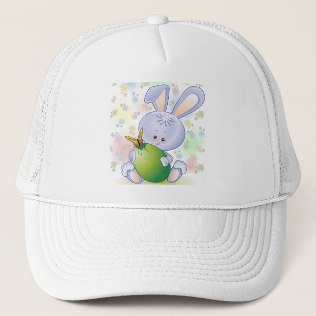 Easter Rabbit with Egg and Flowers Trucker Hat (Front)