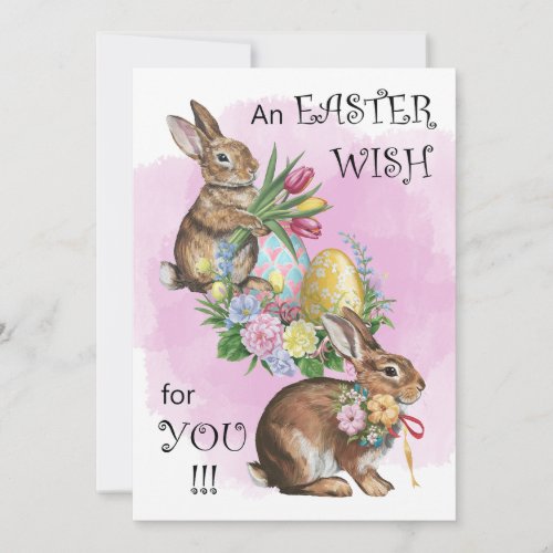 Easter Rabbits  Eggs Watercolor Flat Holiday Card