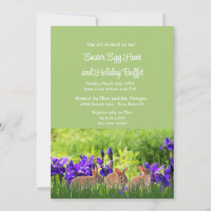 Easter Rabbits Purple Irises Holiday Buffet Invitation