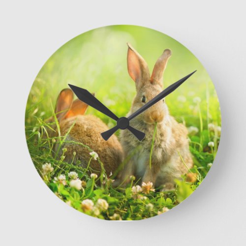 Easter Rabbits Round Clock