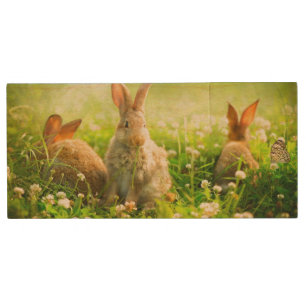 Easter Rabbits Wood USB Flash Drive