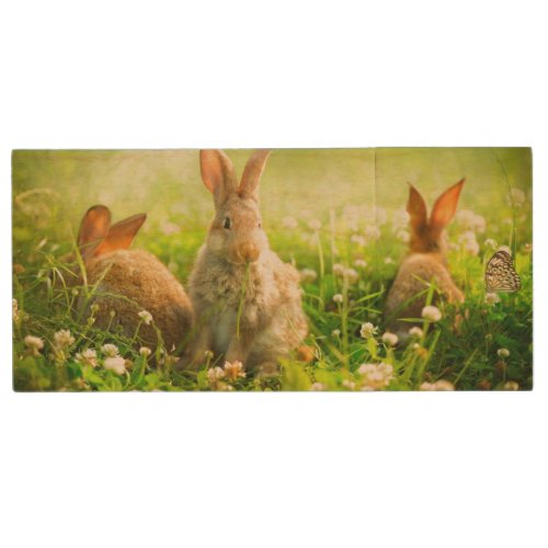 Easter Rabbits Wood USB Flash Drive