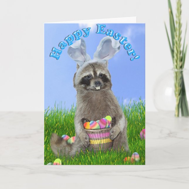Easter Raccoon Bandit Holiday Card (Front)