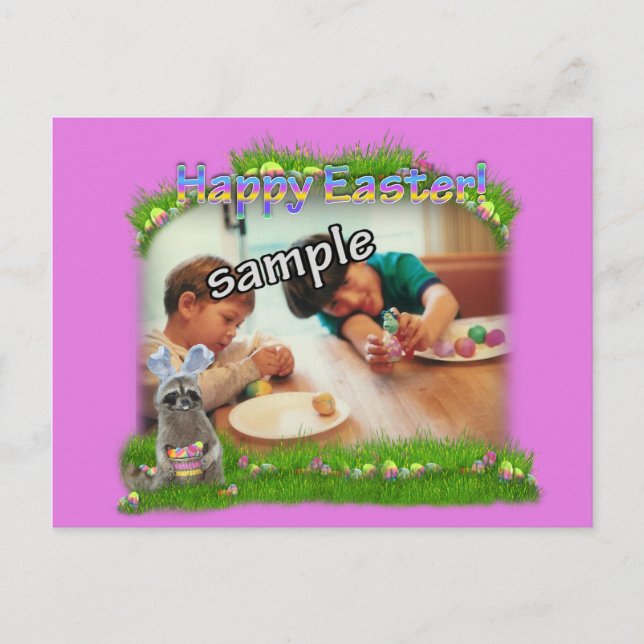 Easter Raccoon Bandit Photo Frame Holiday Postcard (Front)