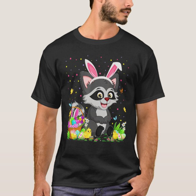 Easter Raccoon Bunny Egg Hunting Raccoon Easter Su T-Shirt (Front)