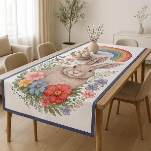 Easter Rainbow Meadow Spring Flowers Wild Rabbit  Tablecloth
