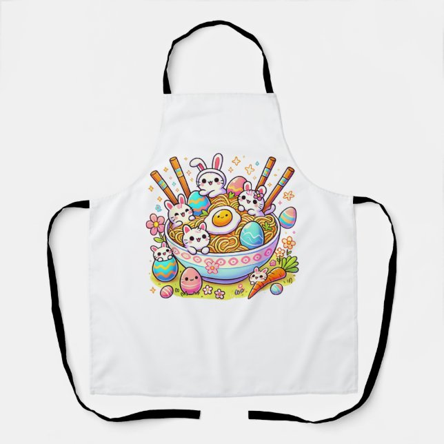 Easter Ramen Cats Cute Anime Happy Easter Day Wome Apron (Front)