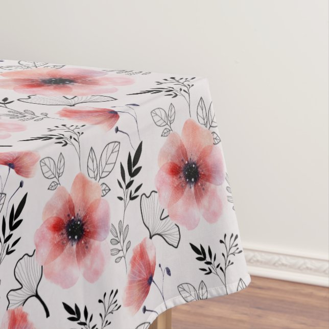 Easter Red and Gray Floral Blooms Tablecloth (In Situ)