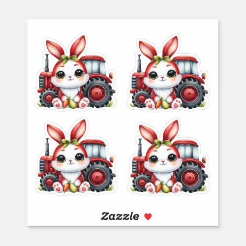 Easter Red Rabbit Tractor Eggs Sticker