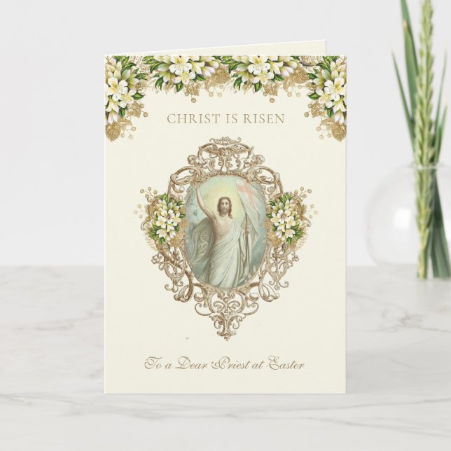Easter Religious Resurrection Jesus Priest Holiday Card (Front)
