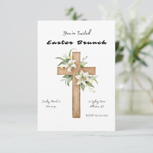 Easter Resurrection Cross and White Lilies Graphic Invitation