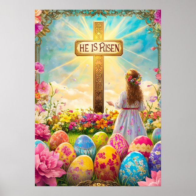Easter Resurrection Cross He is Risen Poster (Front)