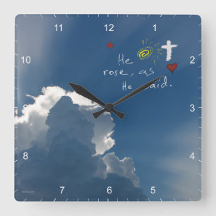 Easter Resurrection He Is Risen Jesus Rose Square Wall Clock