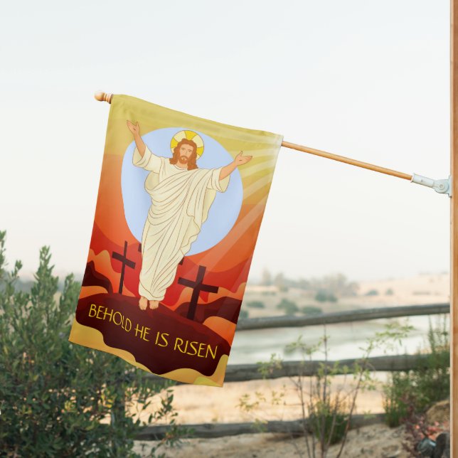 Easter Resurrection of Jesus Behold He Is Risen House Flag (Insitu (Back))