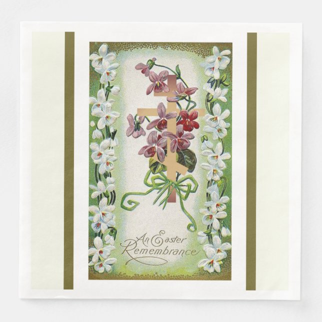Easter Resurrection Pascha  Byzantine Cross Flower Paper Dinner Napkins (Front)