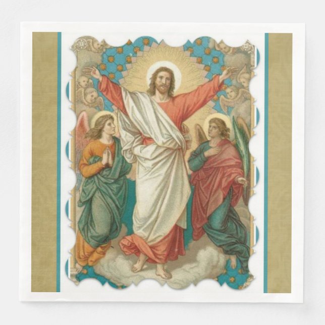 Easter Resurrection Pascha  Religious Jesus Angels Paper Dinner Napkins (Front)