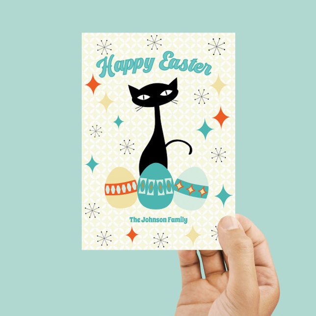 Easter Retro Atomic Mid Century Cat card (Creator Uploaded)