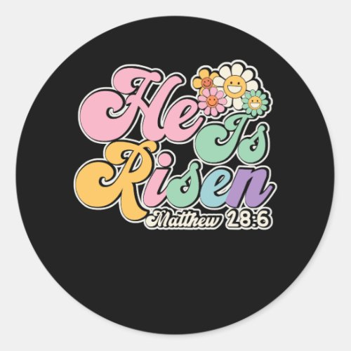 Easter Retro Groovy He Is Risen Matthew 28 6 Jesus Classic Round Sticker