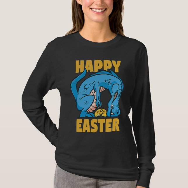 Easter Rex tries to pick up Eggs  Grumpy Animal T-Shirt (Front)