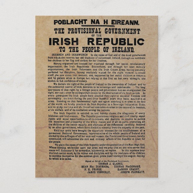 Easter Rising Proclamation of the Irish Republic Holiday Postcard (Front)