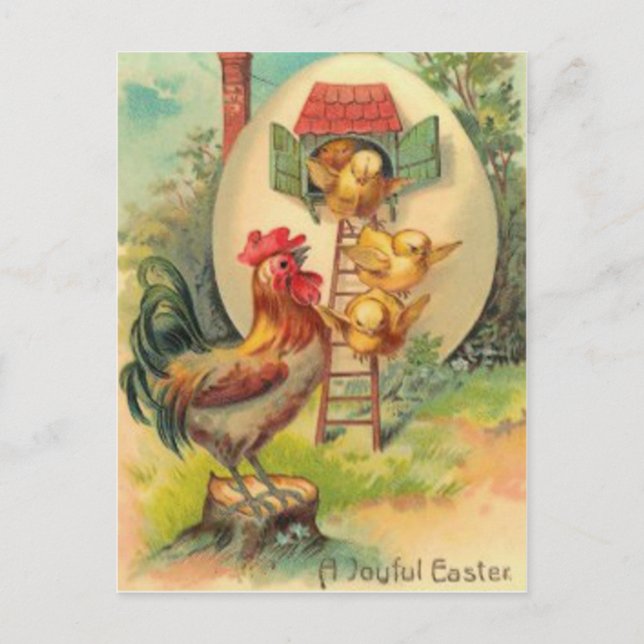Easter Rooster Chick Egg Birdhouse Holiday Postcard (Front)