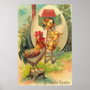 Easter Rooster Chick Egg Birdhouse Poster