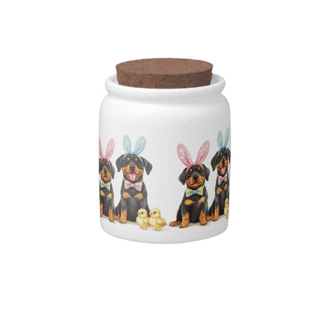 Easter Rottweiler Dogs Bunny Ears Candy Jar (Front)