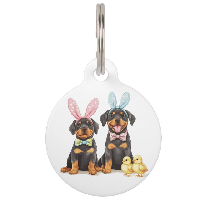 Easter Rottweiler Dogs Bunny Ears Pet ID Tag (Front)
