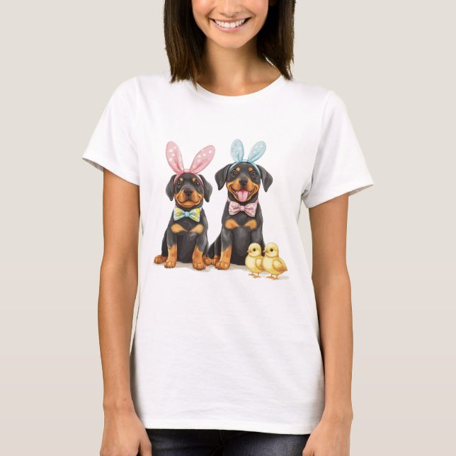 Easter Rottweiler Dogs Bunny Ears T-Shirt (Front)