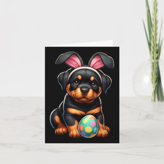 Easter Rottweiler Dogs Pets Lovers Rabbit Egg Eggs Card (Front)