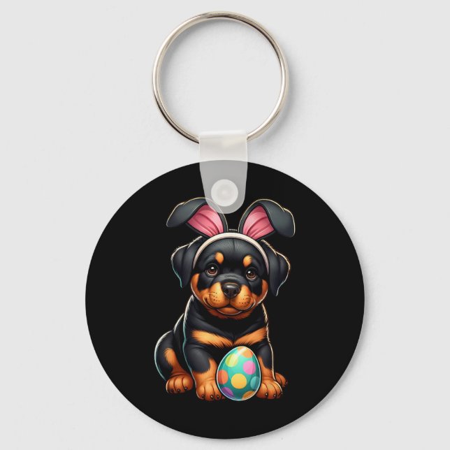Easter Rottweiler Dogs Pets Lovers Rabbit Egg Eggs Keychain (Front)
