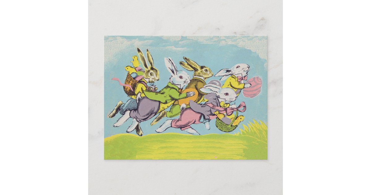Easter Running Pastel Rabbits Holiday Postcard | Zazzle