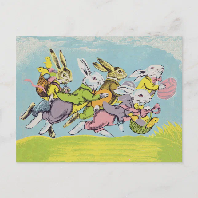 Easter Running Pastel Rabbits Holiday Postcard | Zazzle