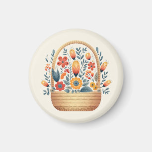 Easter Scandinavian folk basket eggs art Magnet