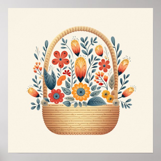 Easter Scandinavian folk basket eggs art Poster (Front)