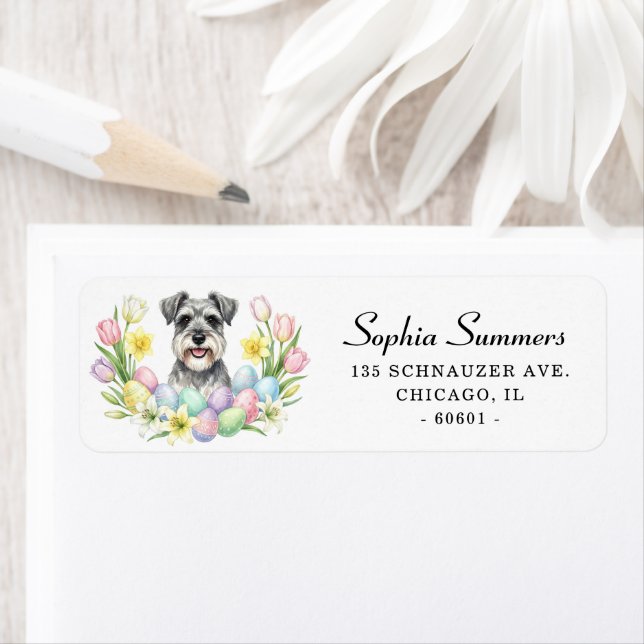 Easter Schnauzer with Flowers Address Label (Insitu)