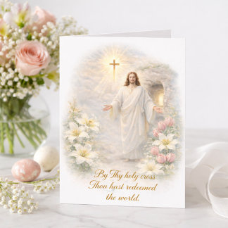 Easter Scripture Risen Christ Floral Holiday Card
