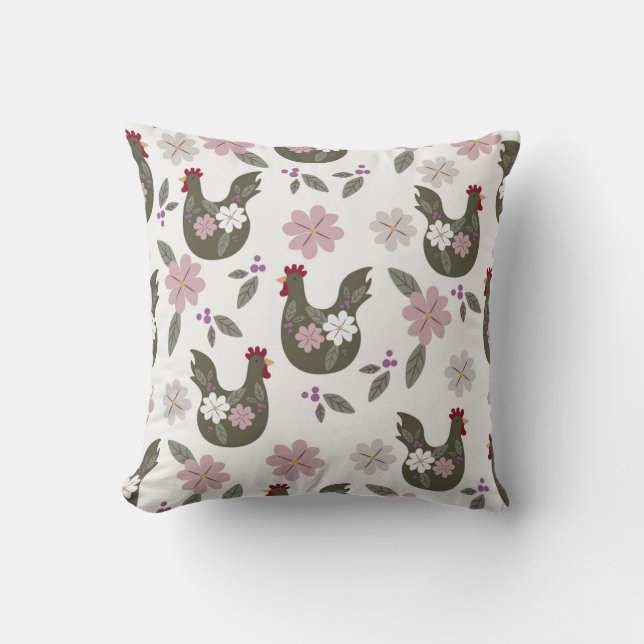 Easter seamless pattern with chicken.  throw pillow (Front)