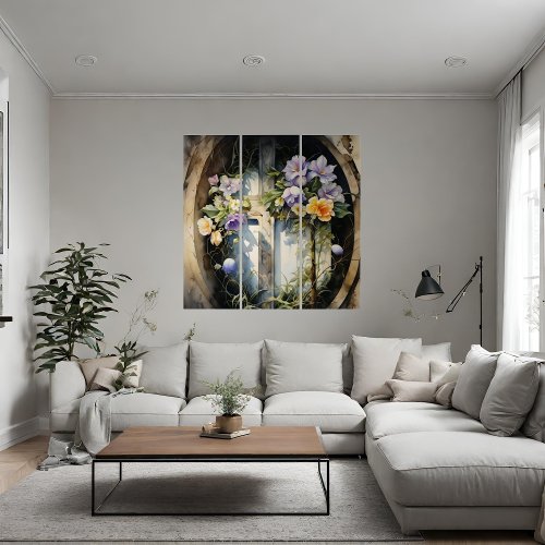 Easter Serenity A Floral Cross of Renewal Triptych