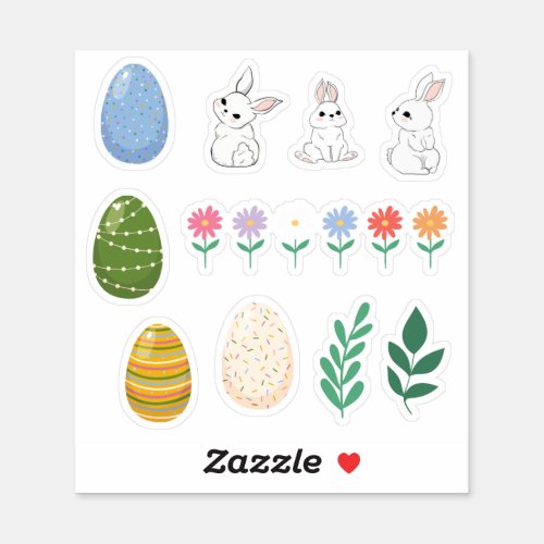 Easter Set Bunnies Eggs Flowers Sticker