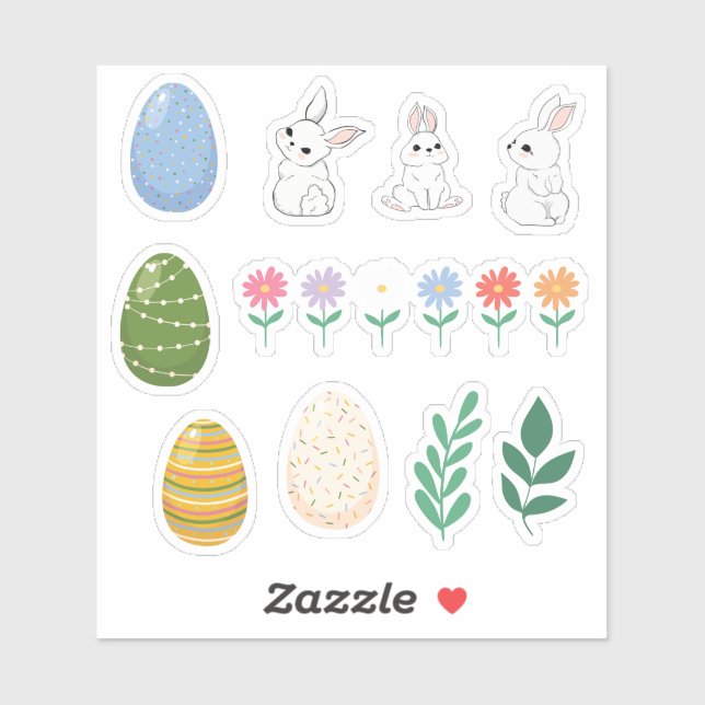 Easter Set, Bunnies, Eggs, Flowers Sticker (Sheet)