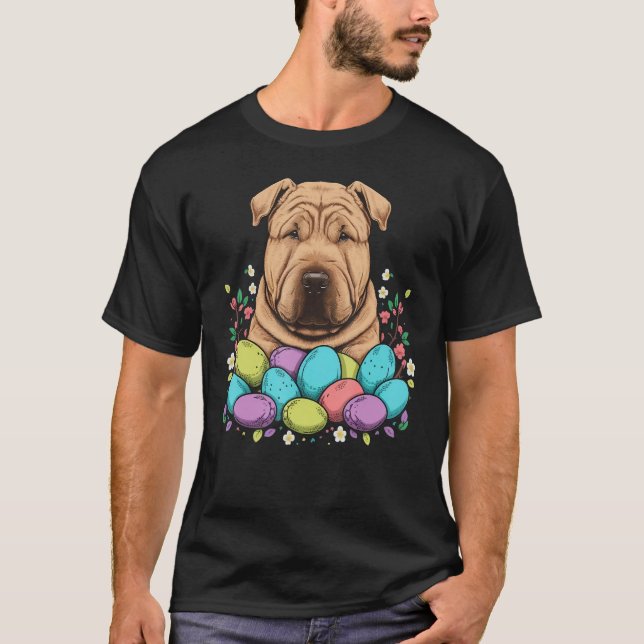 Easter Shar Pei Bunny Eggs Dog on Easter Shar Pei T-Shirt (Front)