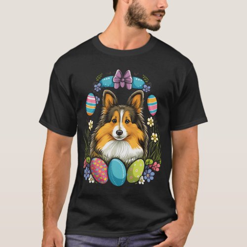 Easter Sheltie Bunny Eggs Dog on Easter Shetland S T_Shirt